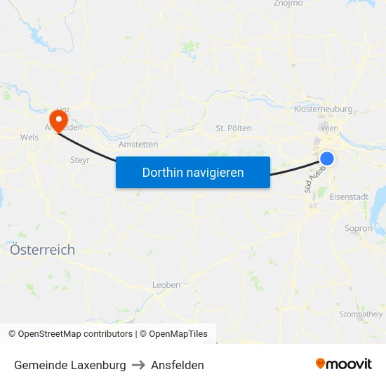 Gemeinde Laxenburg to Ansfelden map