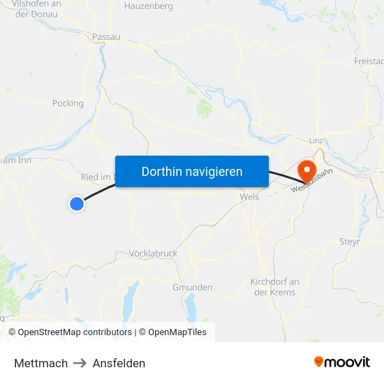Mettmach to Ansfelden map