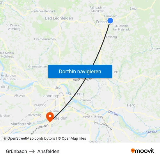 Grünbach to Ansfelden map