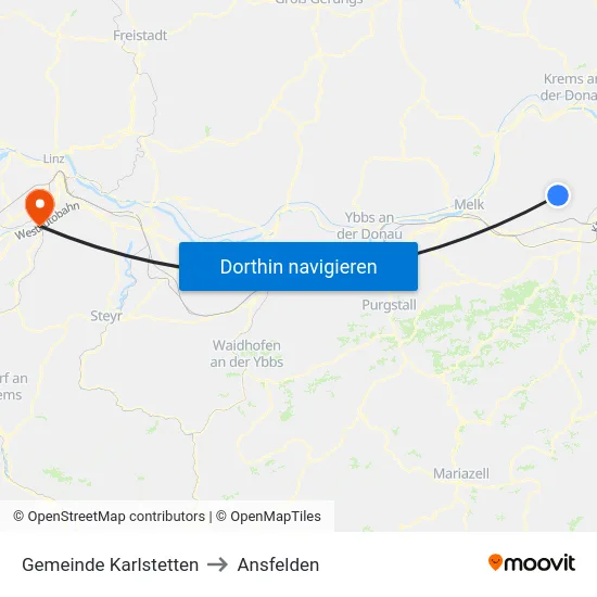 Gemeinde Karlstetten to Ansfelden map