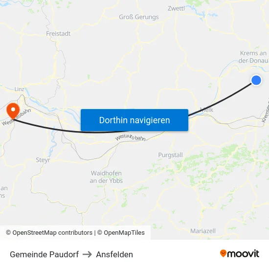 Gemeinde Paudorf to Ansfelden map