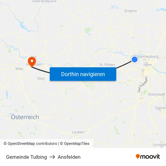 Gemeinde Tulbing to Ansfelden map