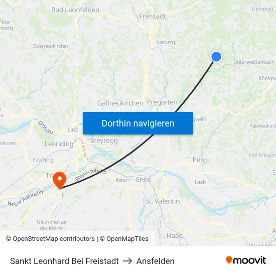 Sankt Leonhard Bei Freistadt to Ansfelden map