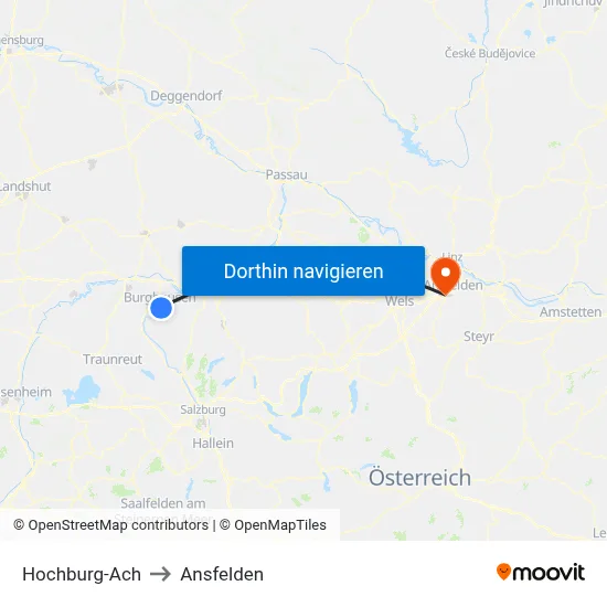 Hochburg-Ach to Ansfelden map