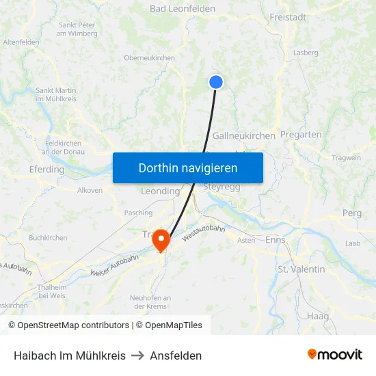 Haibach Im Mühlkreis to Ansfelden map