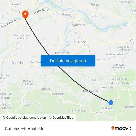 Gaflenz to Ansfelden map