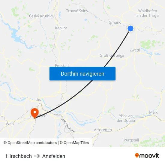Hirschbach to Ansfelden map