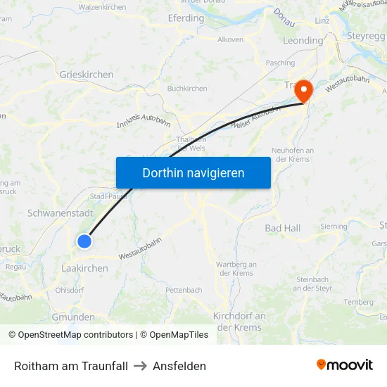 Roitham am Traunfall to Ansfelden map