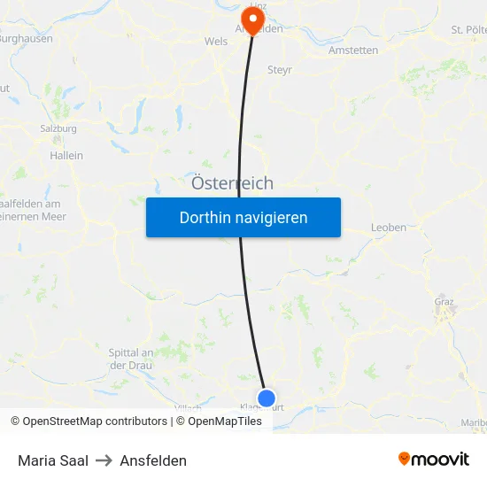 Maria Saal to Ansfelden map