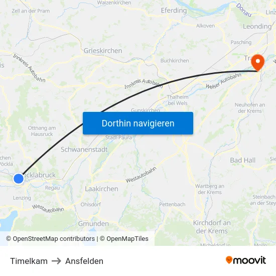 Timelkam to Ansfelden map