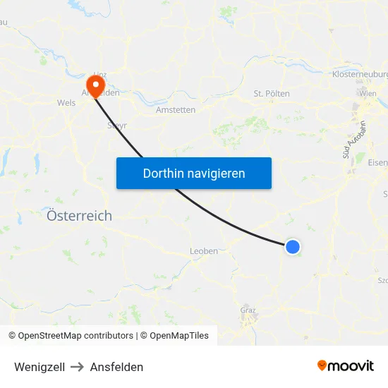 Wenigzell to Ansfelden map