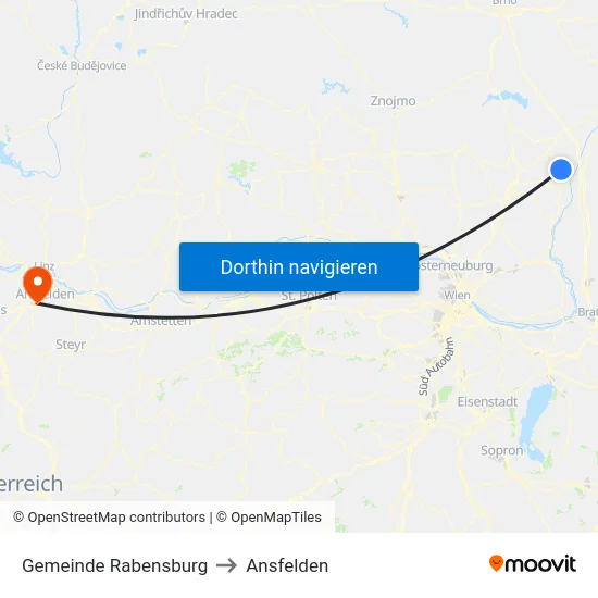Gemeinde Rabensburg to Ansfelden map