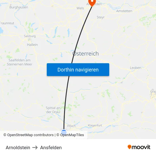 Arnoldstein to Ansfelden map