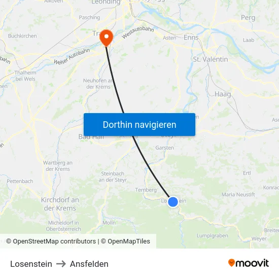 Losenstein to Ansfelden map