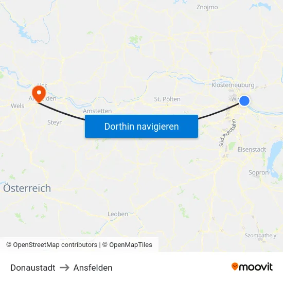 Donaustadt to Ansfelden map