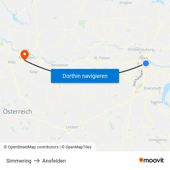 Simmering to Ansfelden map