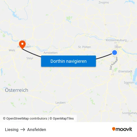 Liesing to Ansfelden map