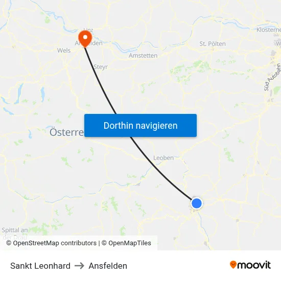 Sankt Leonhard to Ansfelden map