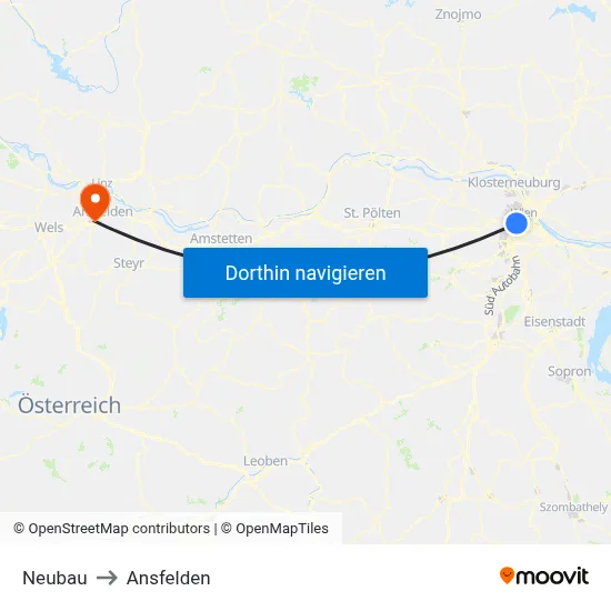 Neubau to Ansfelden map