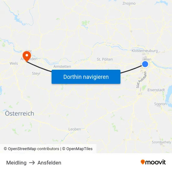 Meidling to Ansfelden map