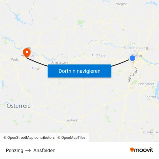 Penzing to Ansfelden map