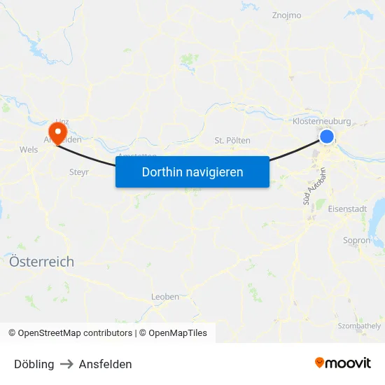 Döbling to Ansfelden map