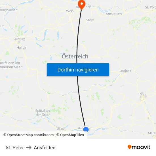 St. Peter to Ansfelden map
