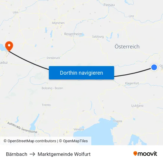 Bärnbach to Marktgemeinde Wolfurt map