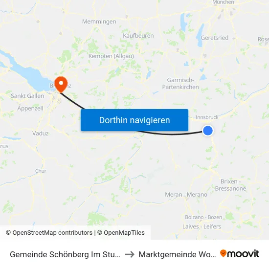 Gemeinde Schönberg Im Stubaital to Marktgemeinde Wolfurt map