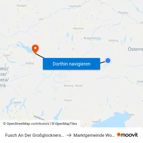 Fusch An Der Großglocknerstraße to Marktgemeinde Wolfurt map