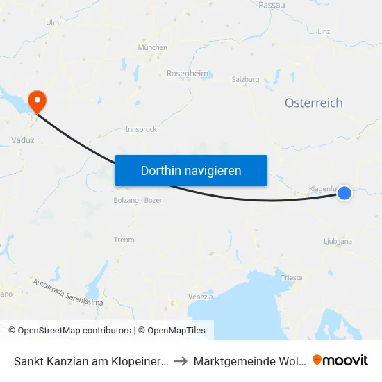 Sankt Kanzian am Klopeiner See to Marktgemeinde Wolfurt map