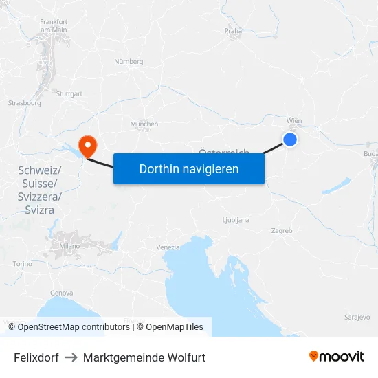Felixdorf to Marktgemeinde Wolfurt map