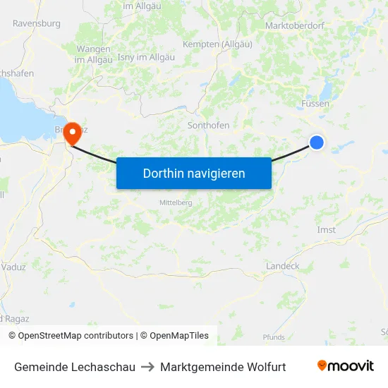 Gemeinde Lechaschau to Marktgemeinde Wolfurt map