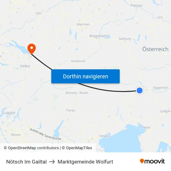 Nötsch Im Gailtal to Marktgemeinde Wolfurt map