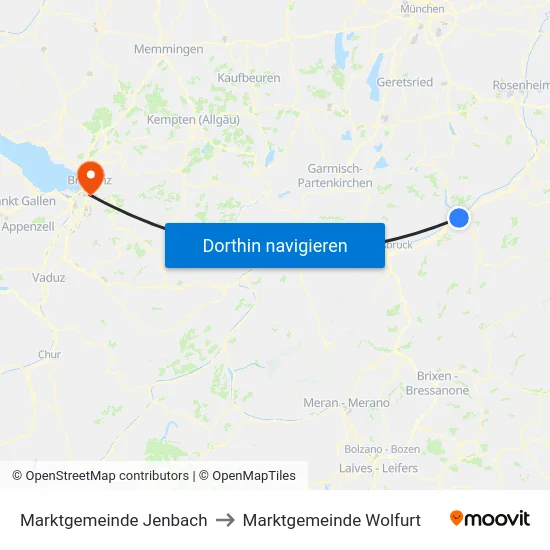 Marktgemeinde Jenbach to Marktgemeinde Wolfurt map