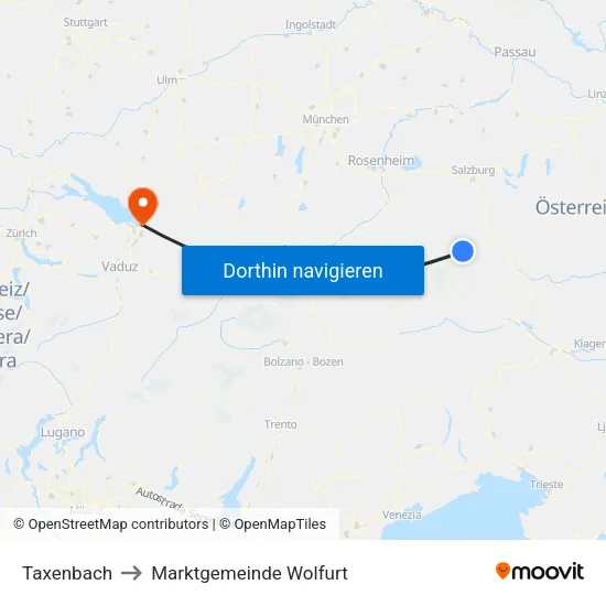 Taxenbach to Marktgemeinde Wolfurt map