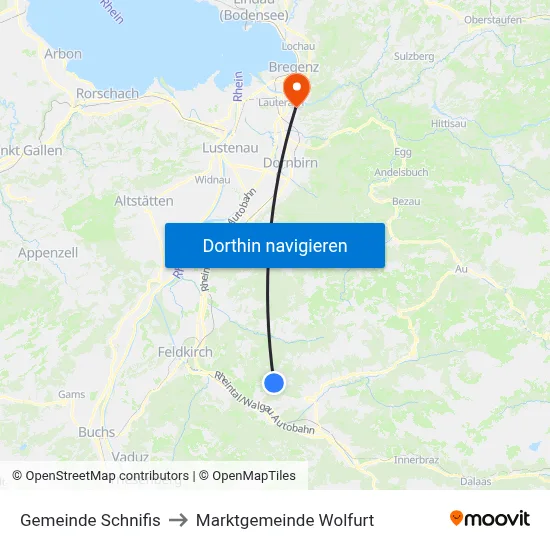 Gemeinde Schnifis to Marktgemeinde Wolfurt map