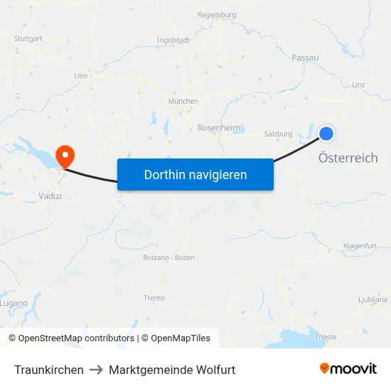 Traunkirchen to Marktgemeinde Wolfurt map