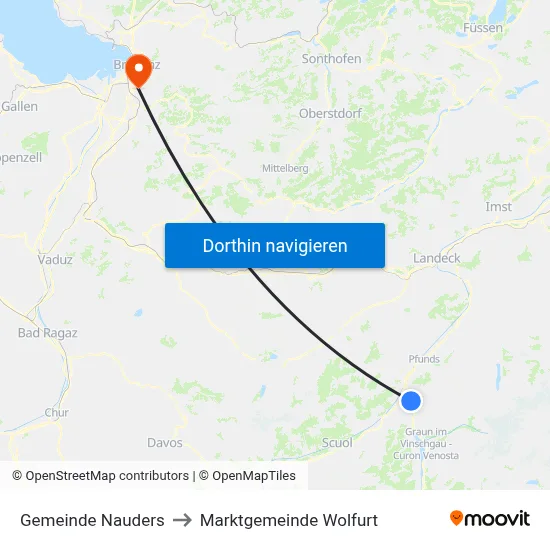 Gemeinde Nauders to Marktgemeinde Wolfurt map