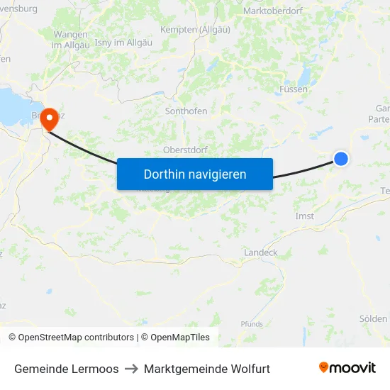 Gemeinde Lermoos to Marktgemeinde Wolfurt map