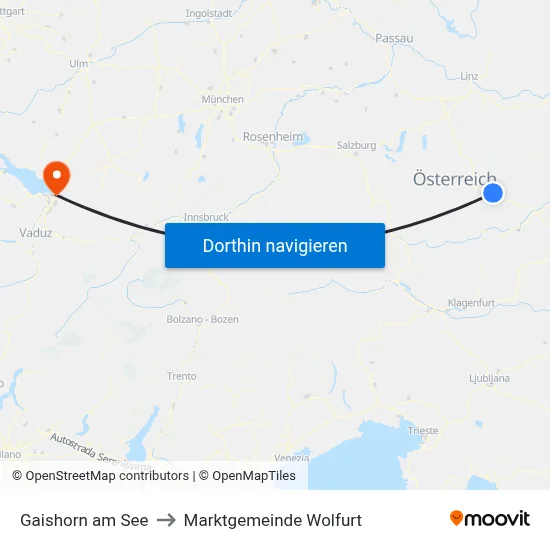 Gaishorn am See to Marktgemeinde Wolfurt map