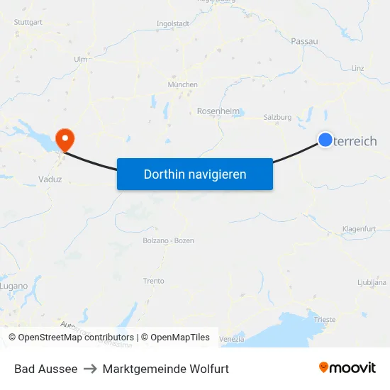 Bad Aussee to Marktgemeinde Wolfurt map