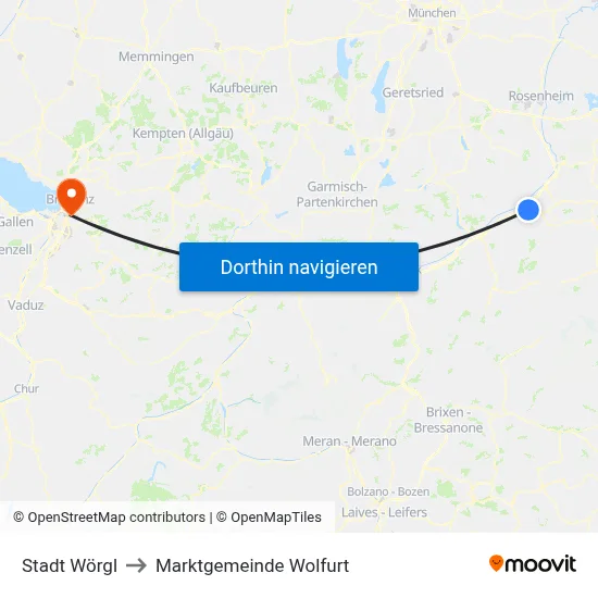 Stadt Wörgl to Marktgemeinde Wolfurt map