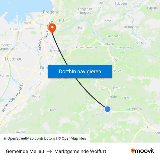 Gemeinde Mellau to Marktgemeinde Wolfurt map