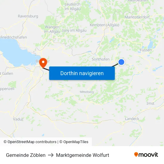 Gemeinde Zöblen to Marktgemeinde Wolfurt map