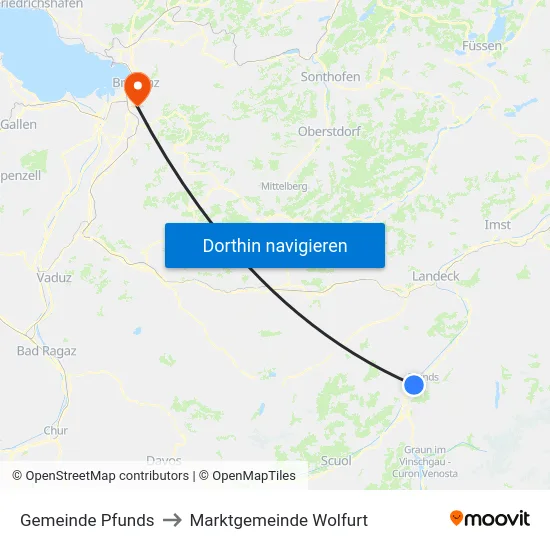 Gemeinde Pfunds to Marktgemeinde Wolfurt map