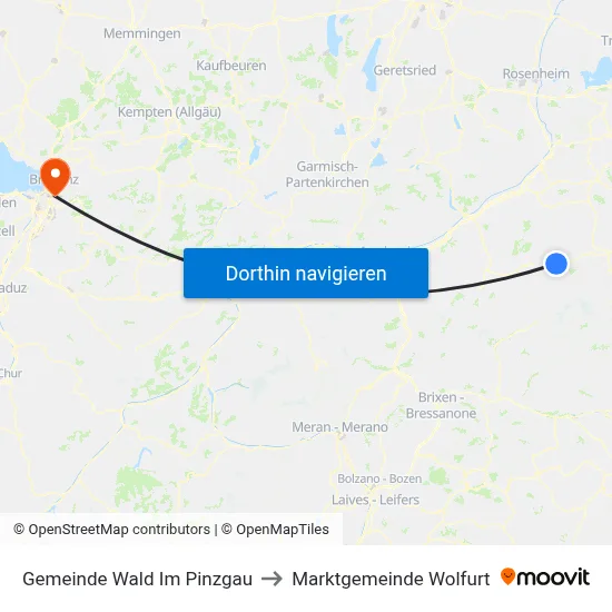 Gemeinde Wald Im Pinzgau to Marktgemeinde Wolfurt map