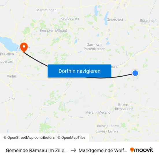 Gemeinde Ramsau Im Zillertal to Marktgemeinde Wolfurt map