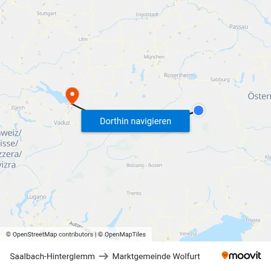 Saalbach-Hinterglemm to Marktgemeinde Wolfurt map
