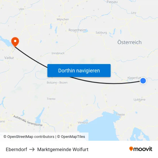 Eberndorf to Marktgemeinde Wolfurt map